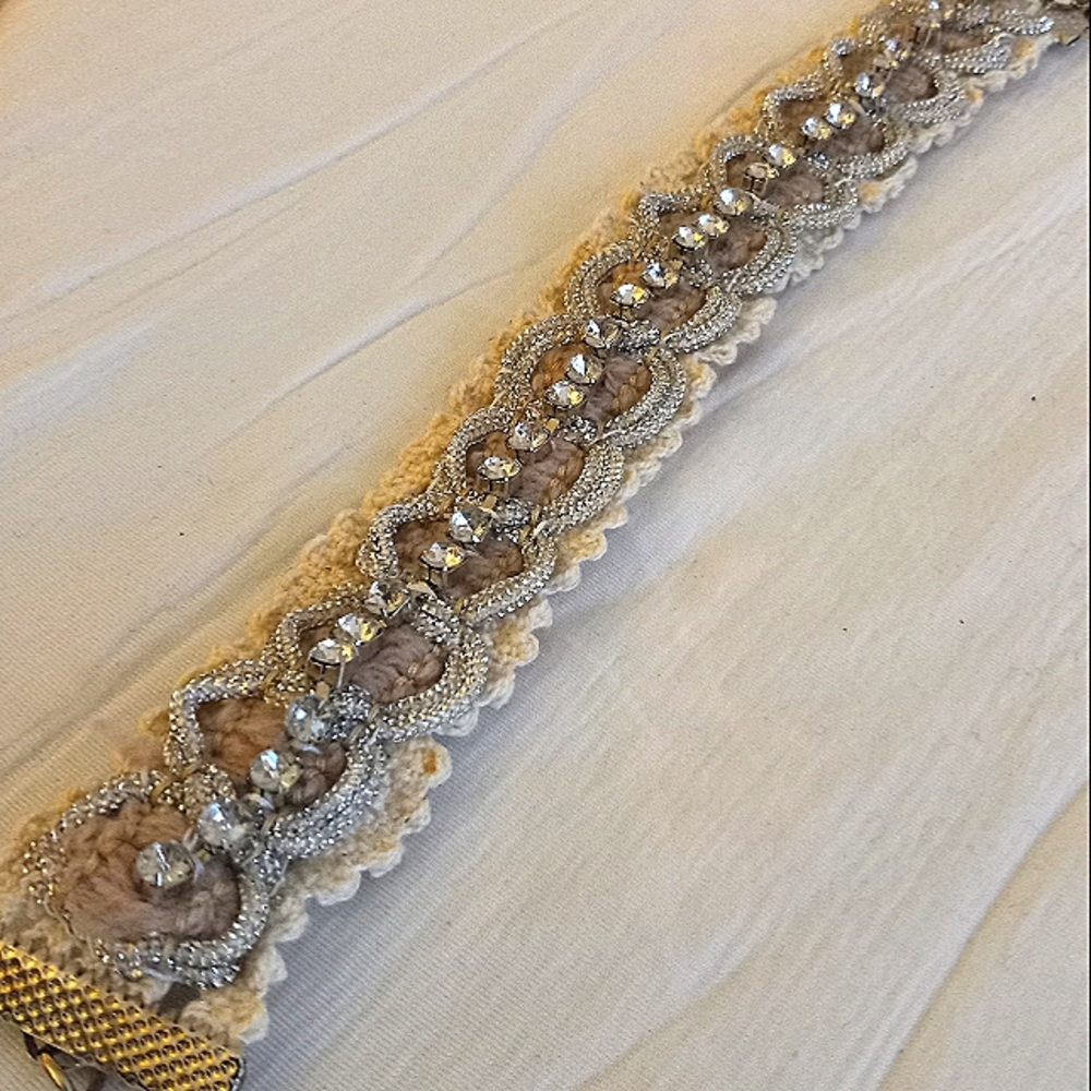 8" Adjustable Crochet Lace Bracelet with Bling